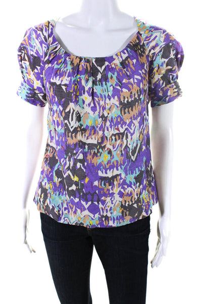 Rachel Comey Women's Silk Abstract Print Short Sleeve Blouse Purple Size XS
