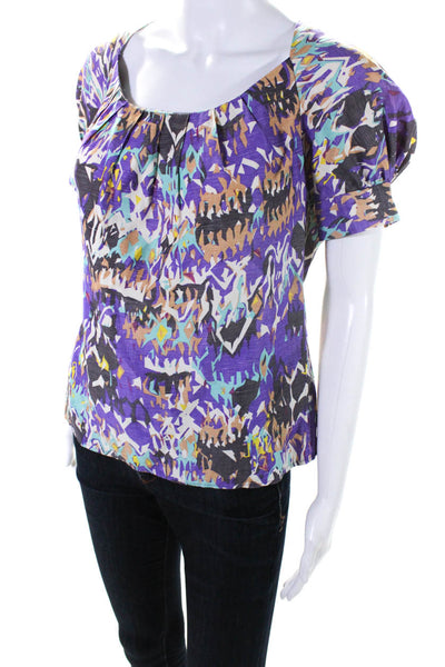 Rachel Comey Women's Silk Abstract Print Short Sleeve Blouse Purple Size XS