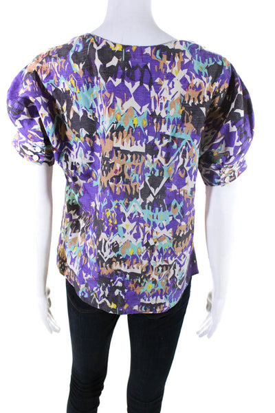 Rachel Comey Women's Silk Abstract Print Short Sleeve Blouse Purple Size XS