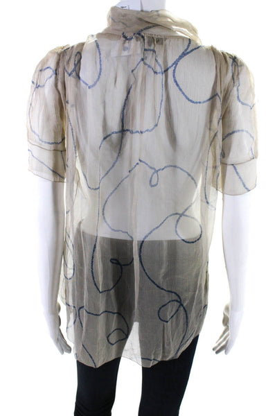 Vera Wang Women's Wool Silk Short Sleeve Abstract Print Blouse Beige Size 4