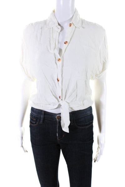 Faithfull The Brand Women's Short Sleeve Tie Front Collared Blouse White Size XS