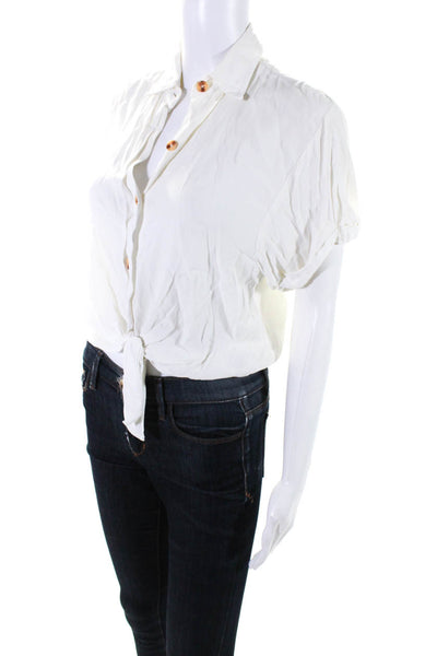 Faithfull The Brand Women's Short Sleeve Tie Front Collared Blouse White Size XS