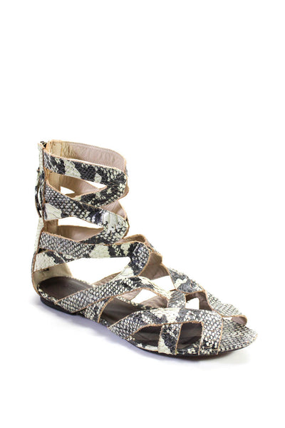 Joie Womens Leather Snakeskin Print Zippered Gladiator Sandals Gray Beige Size 9
