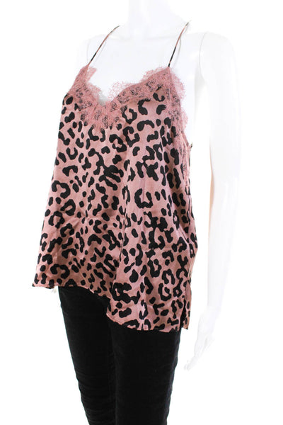 Cami Womens Silk Animal Print Lace Trim Sleeveless High Low Tank Top Pink Size S