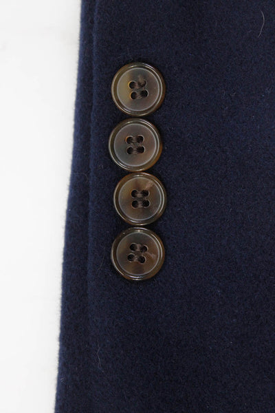Bill Blass Mens Wool Fleece Long Sleeve Two Button Split Hem Blazer Blue Size 44