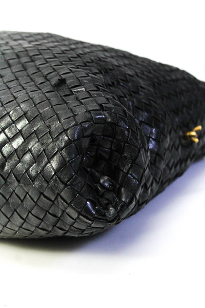 Bottega Veneta Womens Woven Textured Strapped Zipped Shoulder Handbag Black