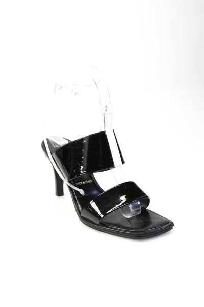Escada Womens Cone Heel Tie Ankle Strap Sandals Black Patent Leather Size 36.5