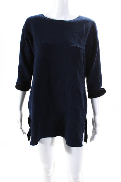 Tahari Womens Jersey 3/4 Sleeved Boat Neck Short Sweater Shift Dress Blue Size M