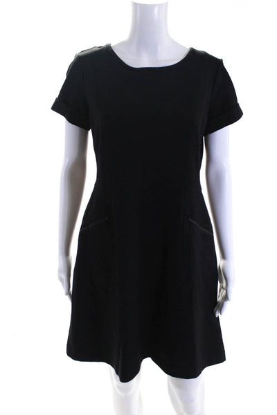Theory Womens Short Sleeved Boat Neck Zippered Pocket A Line Dress Black Size 12
