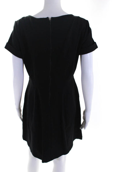 Theory Womens Short Sleeved Boat Neck Zippered Pocket A Line Dress Black Size 12