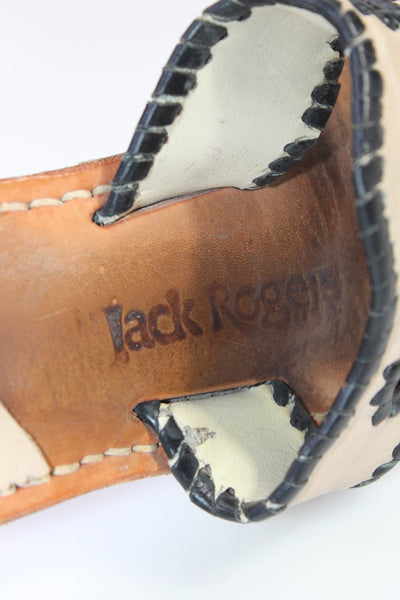 Jack Rogers Womens Woven Leather Flat Flip Flops Sandals Beige Black Size 9