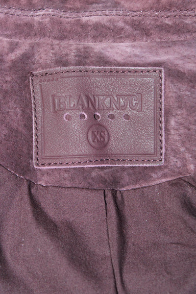 BLANKNYC Women's Collar Long Sleeve Suede Leather Moto Jacket Burgundy Size XS