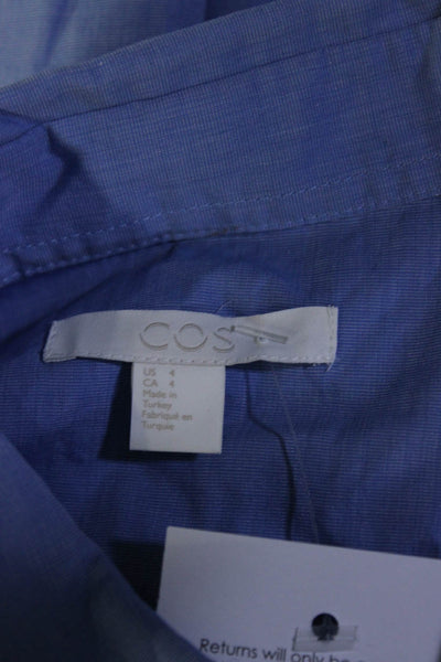 COS Women's Collar 3/4 Sleeves Button Down Shirt Blue Size 4