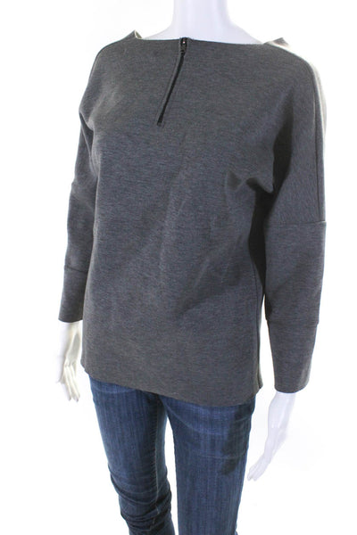 J Brand Womens Knit Long Sleeve Zipper Hem V-Neck Shirt Top Heather Gray Size S