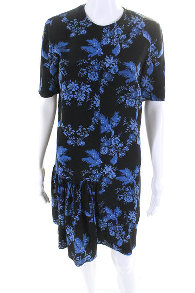 Stella McCartney Womens Silk Floral Half Sleeved Shift Dress Black Blue Size 38