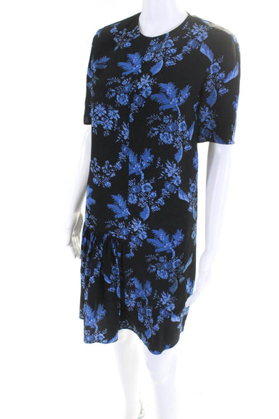 Stella McCartney Womens Silk Floral Half Sleeved Shift Dress Black Blue Size 38