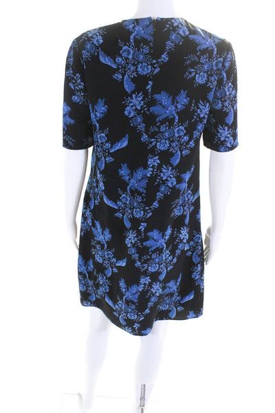 Stella McCartney Womens Silk Floral Half Sleeved Shift Dress Black Blue Size 38