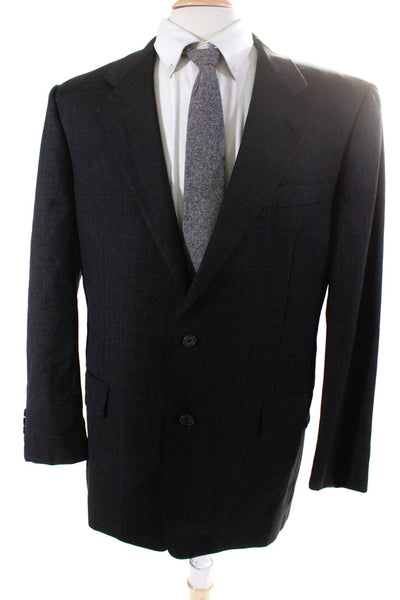 Hickey Freeman for Nordstrom Mens Wool Check Print Blazer Jacket Black Size 43R