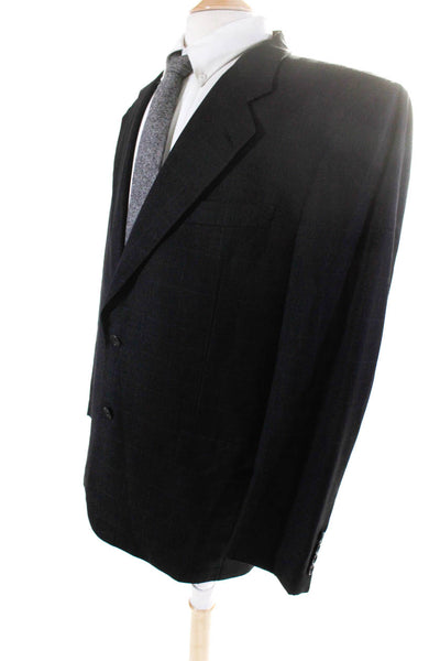 Hickey Freeman for Nordstrom Mens Wool Check Print Blazer Jacket Black Size 43R