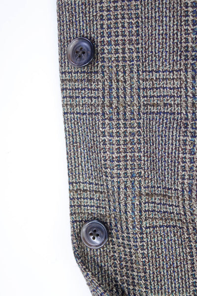 Roundtree & Yorke Mens Silk Woven Plaid Print Two Button Blazer Brown Size 41L