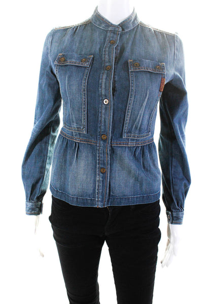 7 For All Mankind Womens Cotton Medium Wash Snapped Denim Jacket Blue Size XS