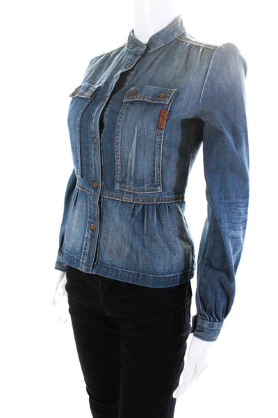 7 For All Mankind Womens Cotton Medium Wash Snapped Denim Jacket Blue Size XS