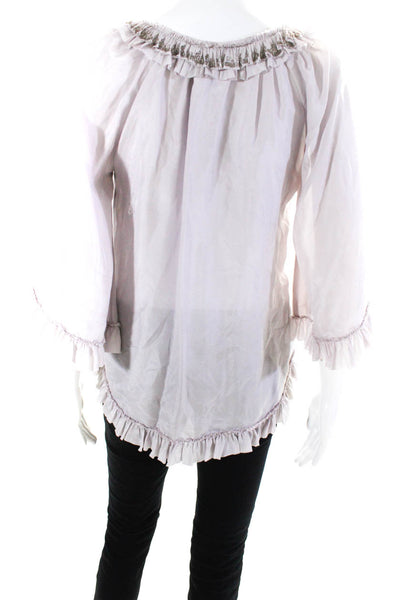 Rebecca Taylor Womens Silk Beaded Ruffled Long Sleeve V-Neck Blouse Lilac Size 2