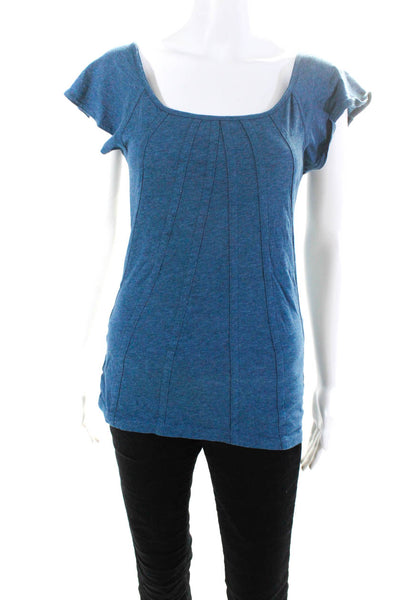 Marc By Marc Jacobs Womens Cotton Darted Short Sleeve Pullover Top Blue Size XS