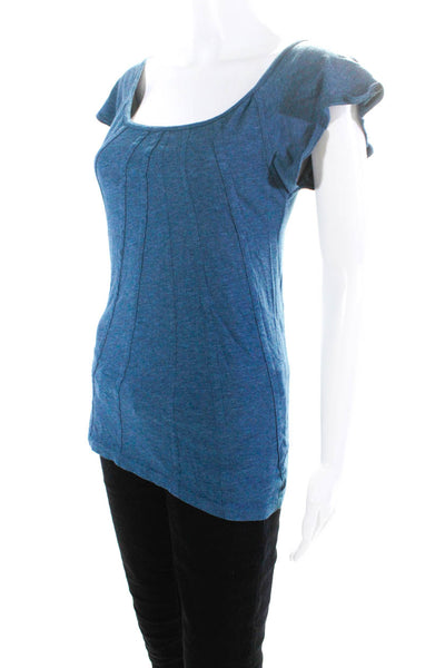 Marc By Marc Jacobs Womens Cotton Darted Short Sleeve Pullover Top Blue Size XS