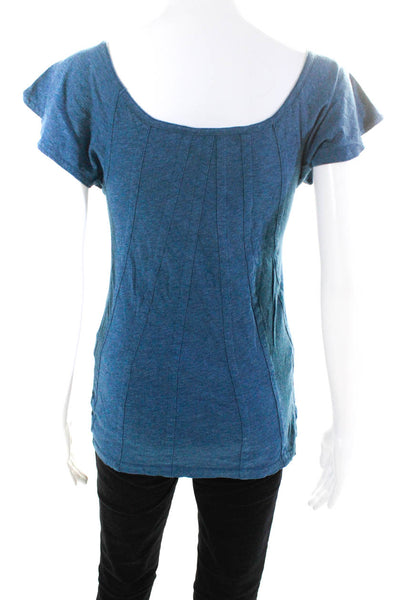 Marc By Marc Jacobs Womens Cotton Darted Short Sleeve Pullover Top Blue Size XS