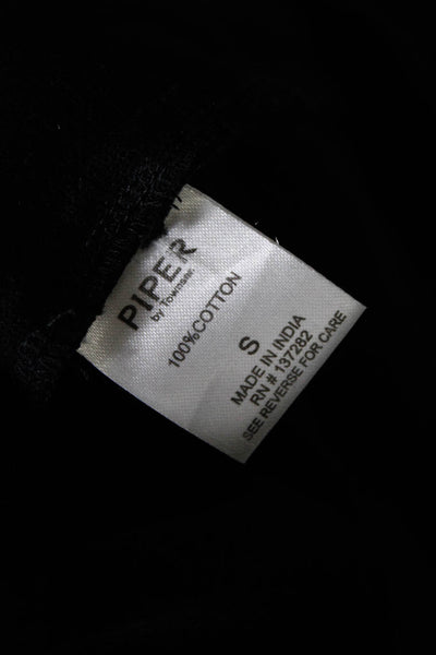 Piper Womens Cotton Embroidered Geometric Midi Shift Dress Black Size S