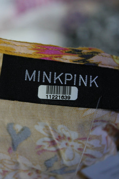 MINKPINK Women's Sleeveless Floral Print V-Neck Wrap Blouse Yellow Size L