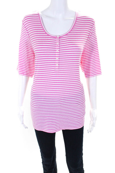 J Crew Women's Short Sleeve Striped Scoop Neck Blouse Pink Size XXL