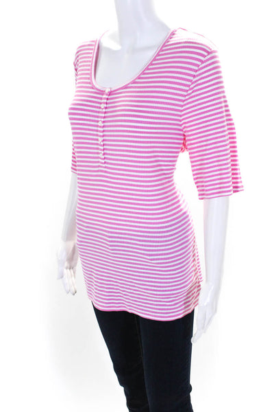 J Crew Women's Short Sleeve Striped Scoop Neck Blouse Pink Size XXL