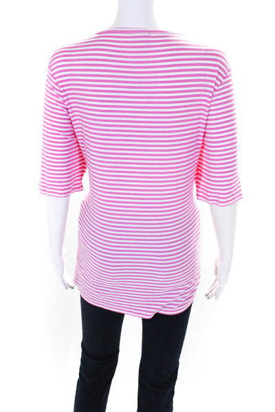 J Crew Women's Short Sleeve Striped Scoop Neck Blouse Pink Size XXL