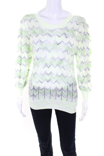 Cotton By Autumn Cashmere Womens Chevron Print Long Sleeve Knit Top Green Size M