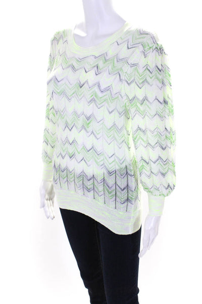 Cotton By Autumn Cashmere Womens Chevron Print Long Sleeve Knit Top Green Size M