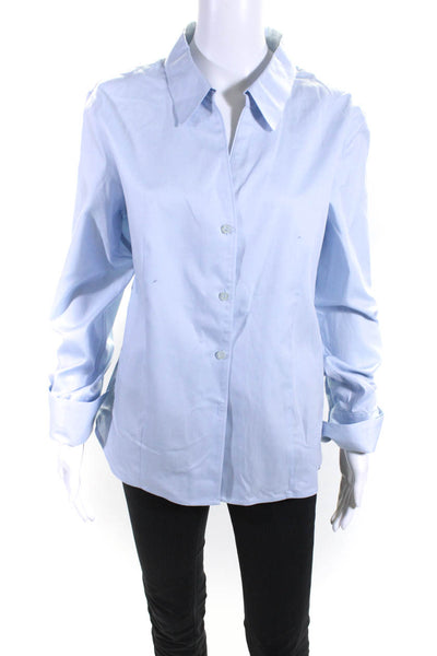 Calvin Klein Womens Cotton Darted Buttoned Collared Long Sleeve Top Blue Size M