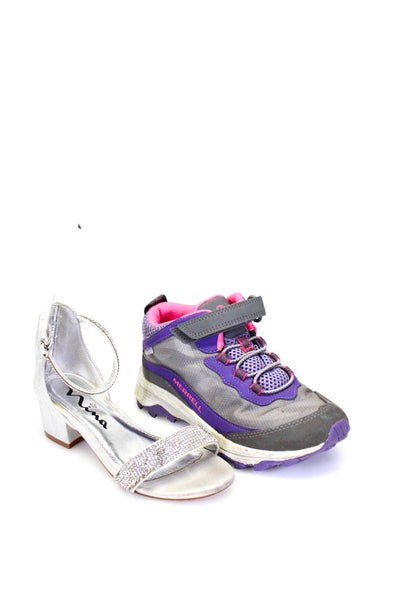 Nina Merrell Childrens Girls Sandals Sneakers Silver Size 1 2 Medium Lot 2