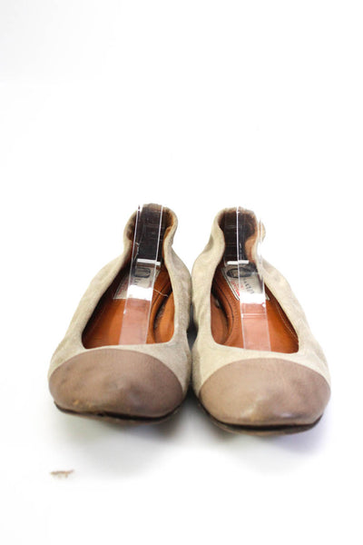 Lanvin Women's Cap Toe Suede Ballet Flats Beige Size 9