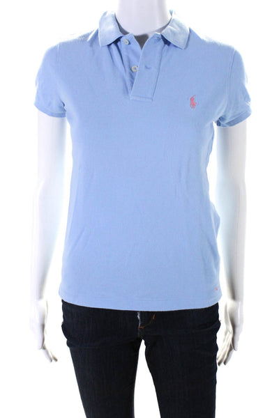 Ralph Lauren Blue Label Womens Cotton Collared Short Sleeve Polo Top Blue Size S
