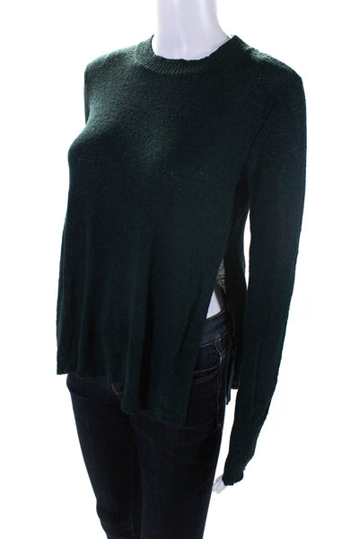 ALC Womens Long Sleeved Crew Neck Thin Knit Side Split Sweater Green Size S