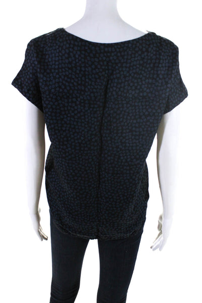 APC Womens 100% Silk Spotted Print Short Sleeved Boat Neck Top Blue Black Size S