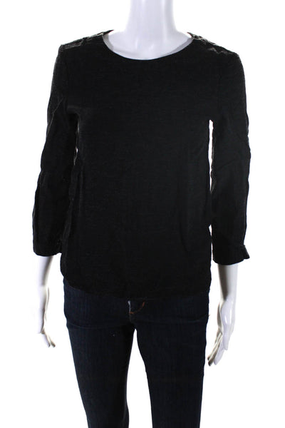 APC Womens Textured Round Neck 3/4 Buttoned Sleeved Blouse Top Black Size 34