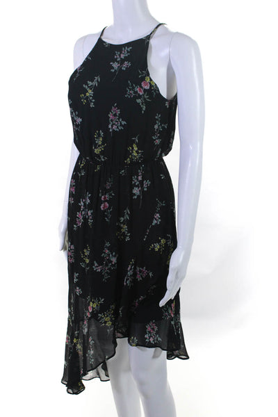 Aqua Womens Floral Asymmetrical Hem Spaghetti Strap Dress Black Green Size S