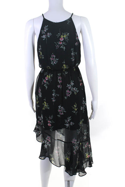 Aqua Womens Floral Asymmetrical Hem Spaghetti Strap Dress Black Green Size S