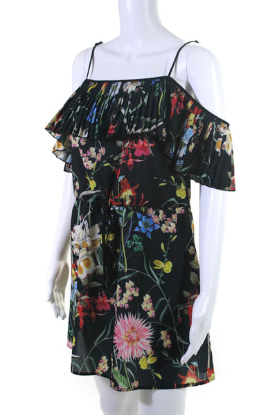 Delfi Womens Floral Off the Shoulder Strappy Shift Dress Black Red Green Size S