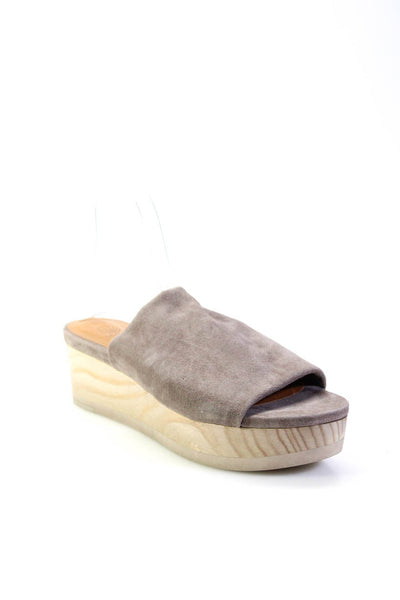 Coclico Womens Wooden Platform Wedge Mules Sandals Taupe Suede Size 39 9