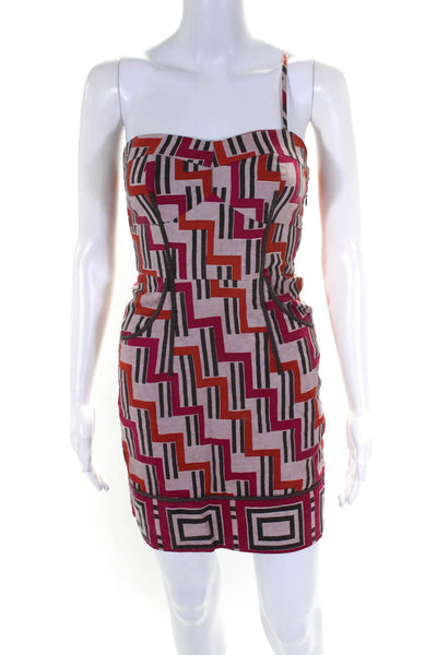Frock By Tracy Reese Womens Back Zip Abstract Sheath Dress Pink Brown Size 0