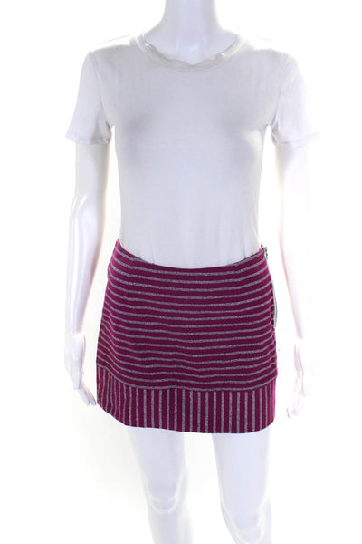 Trina Turk Womens Side Zip Metallic Striped Mini Skirt Pink Silver Size 0